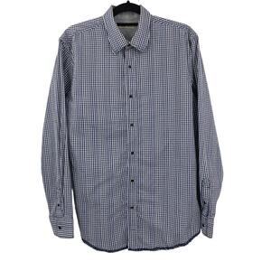 Paradise Collection Blue White Gingham Plaid Snap Button Long Sleeve Shirt Top